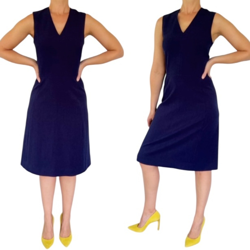 MM Lafleur navy blue sleeveless v-neck a-line stretch knee-length dress size 8